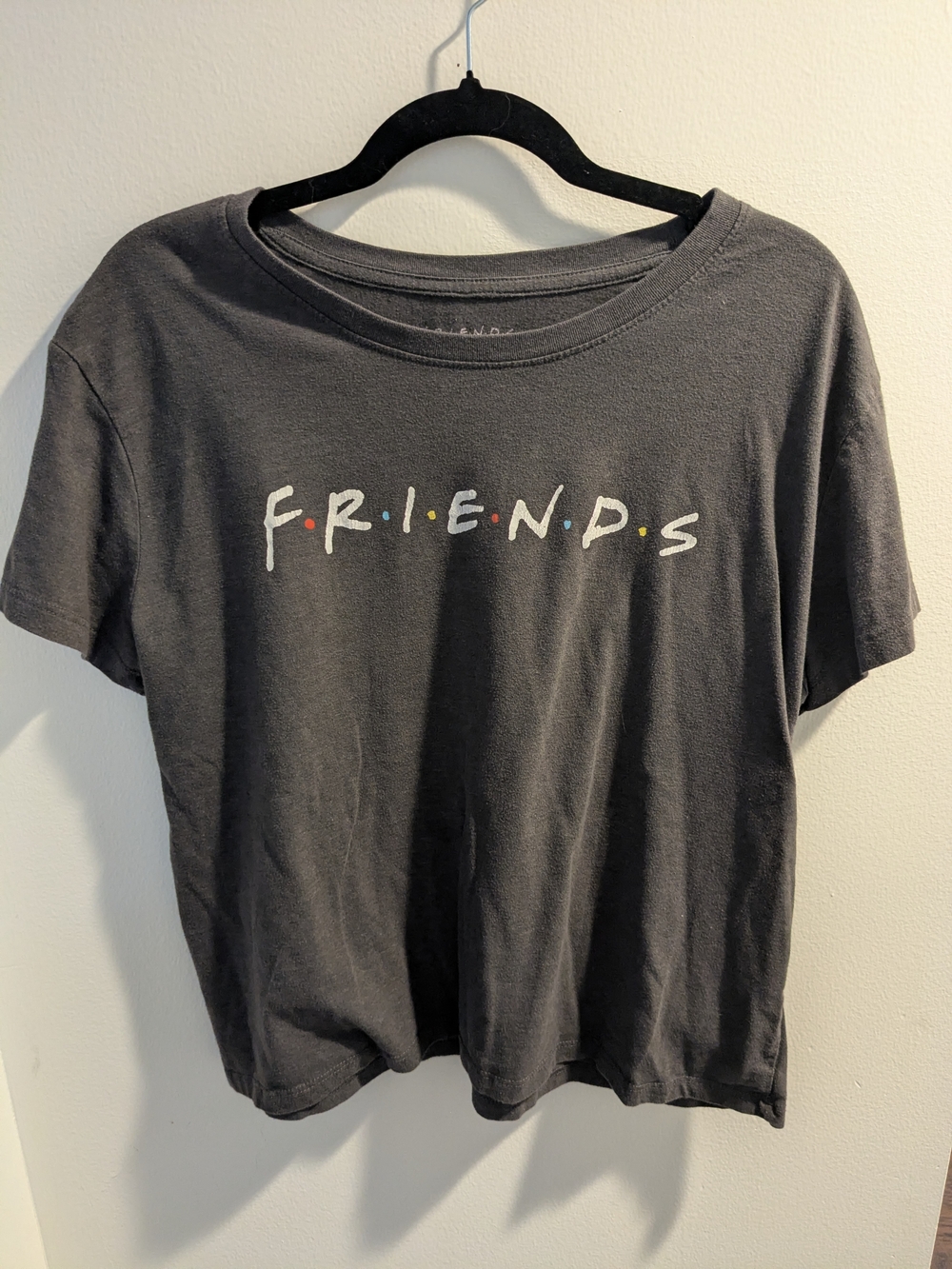 FRIENDS Charcoal Gray Logo Short Sleeve Tee with Colored Dot Accents